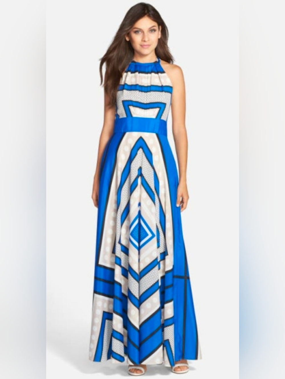 Eliza J Blue And White Printed Maxi Dress 12 PETITE